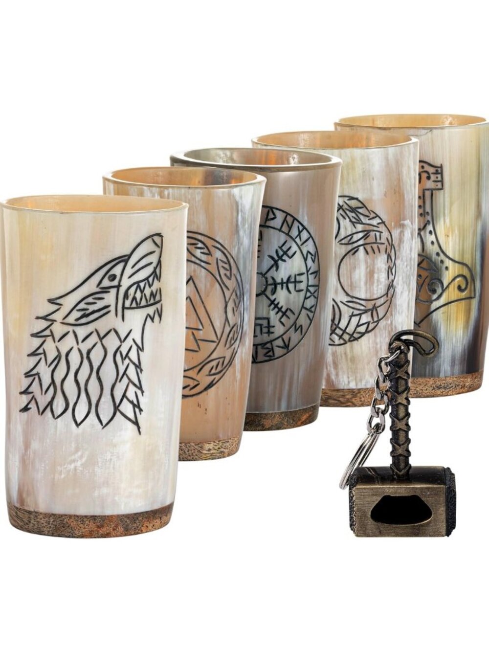 Set of 5 Viking Drinking Horn Mugs – Unique Gifts for Men, Dad, Husband